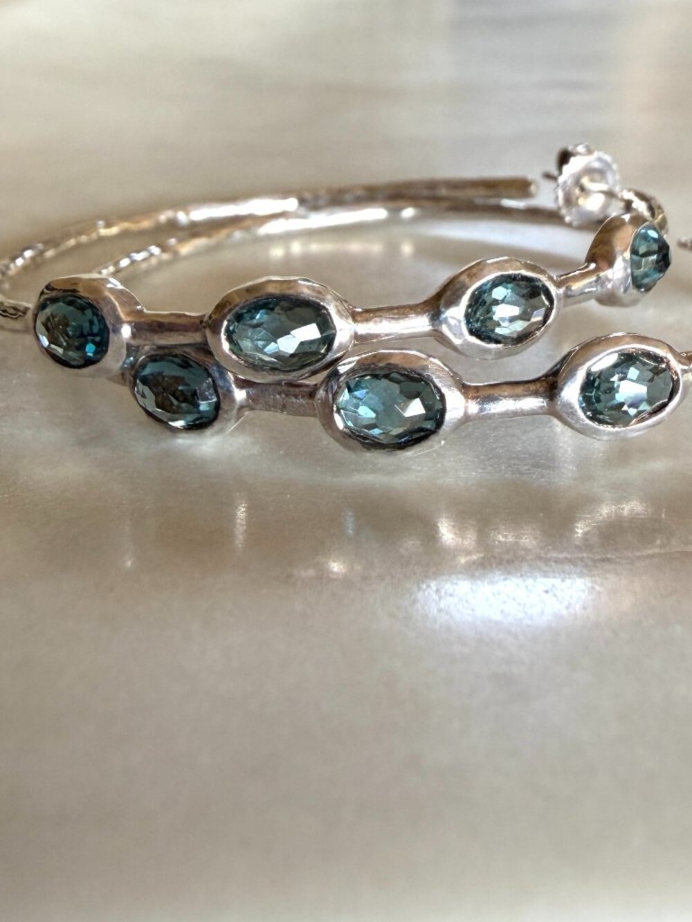 Ippolita Sterling Topaz Silver Large Hammered Hoop